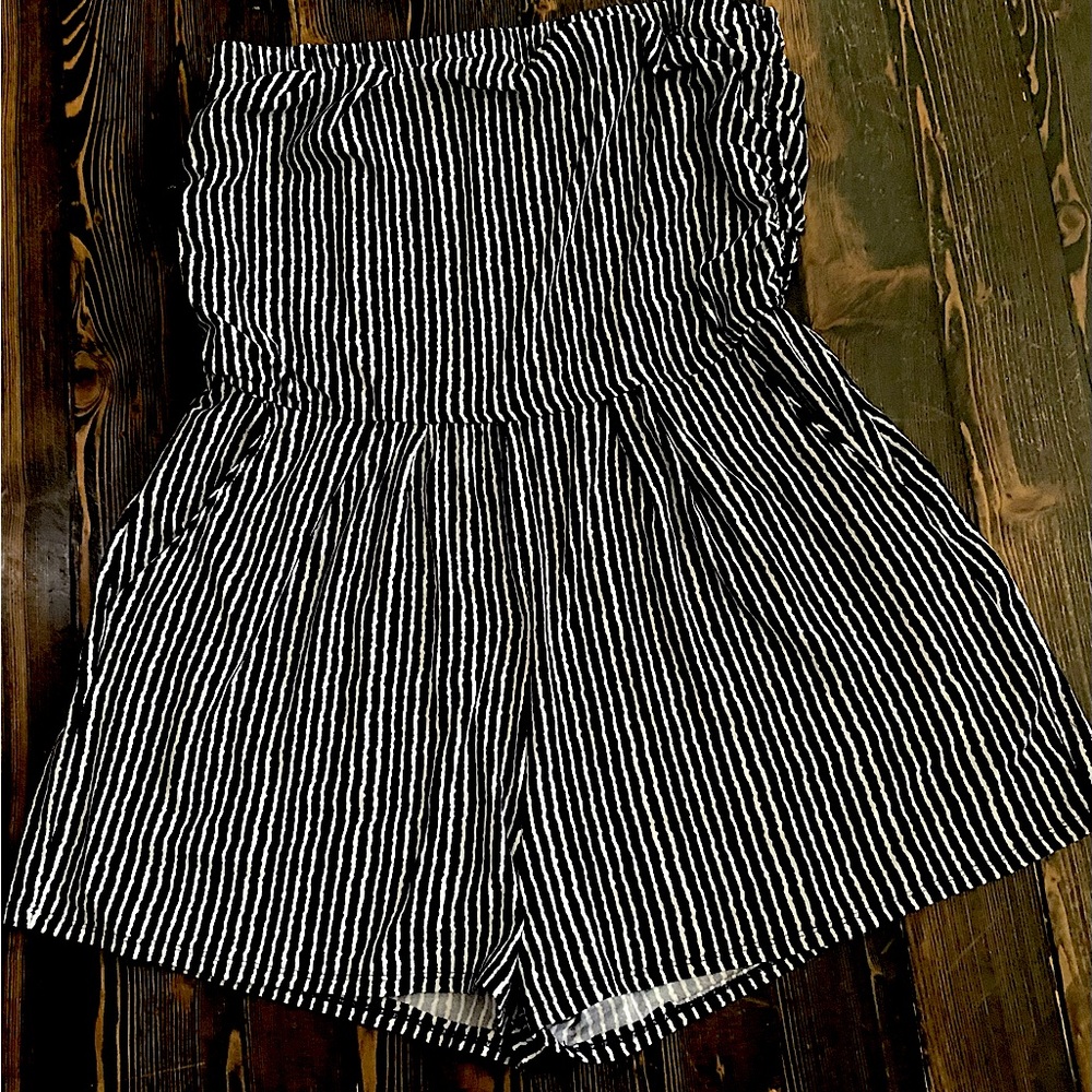 Black and White Striped Women's Jumpsuit